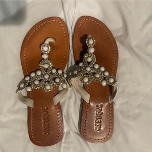 Mystique Boutique Tan and White Pearl Sandals